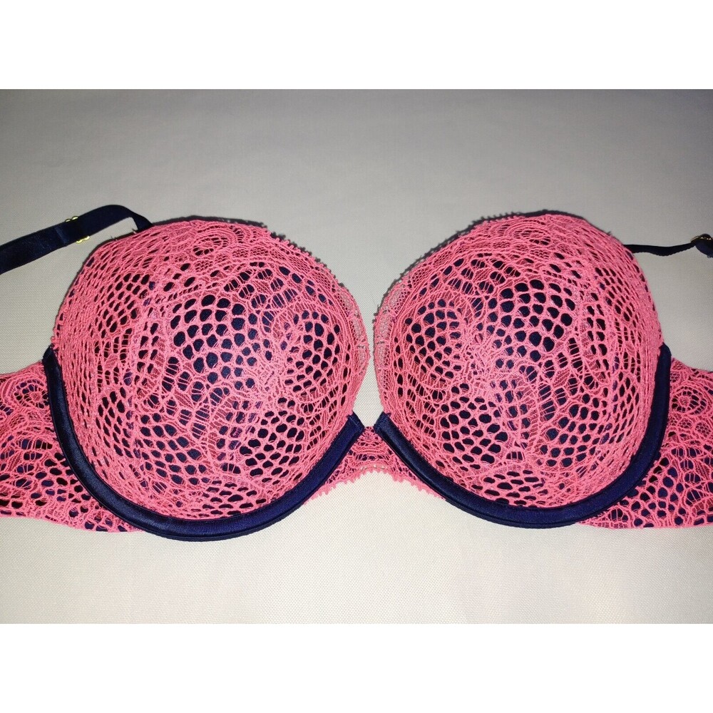 Victoria Secret 32D Push up bra Very sexy crochet lace women's blue pink